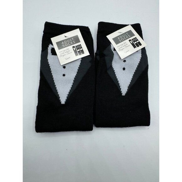 NEW 2 Black Tie Quarter Length Socks Gift Adult One Size OSFM - Picture 2 of 6